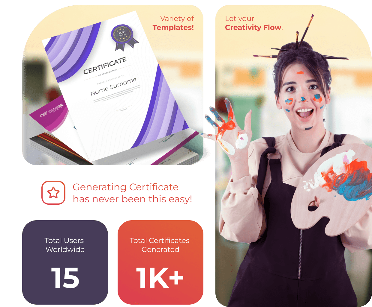Certificate generation platform preview — visual builder, templates, and verification